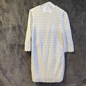 Kate Spade White Sheath Dress with 3/4 Sleeves and Crew Neck